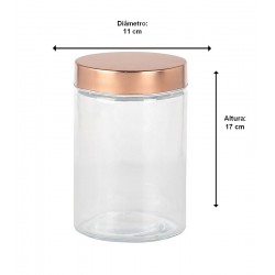 Porta Mantimento 1,3 Litros 11x17cm Redondo De Vidro Com Tampa Cobre De Aço Inox